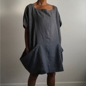 LINENFOX WOMENS DRESS GRAY SHIFT POCKETS CASUAL PULLOVER SLOUCHY OVERSIZE MEDIUM